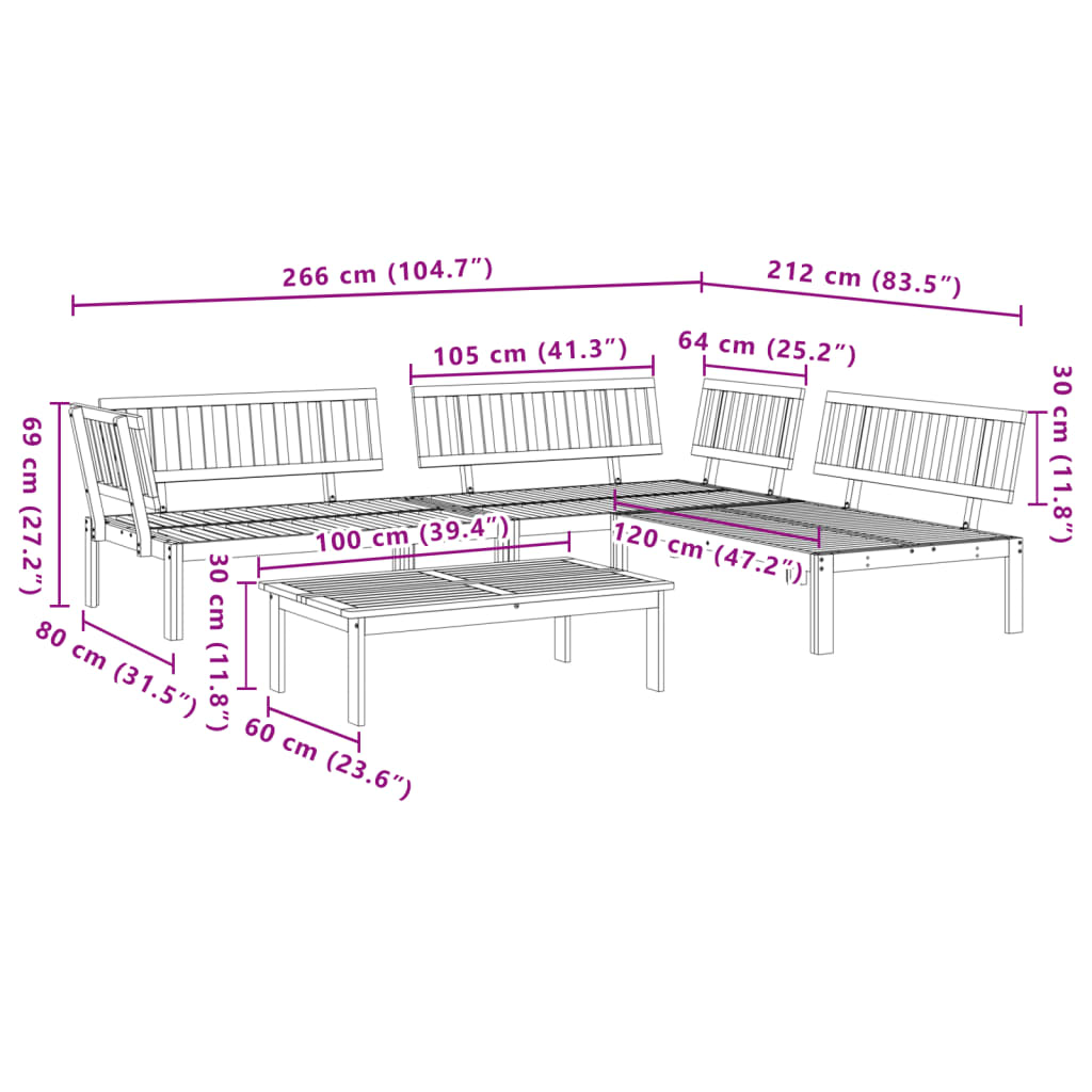 vidaXL Pallet Sofa Set | Natural acacia wood | Solid acacia wood | Large