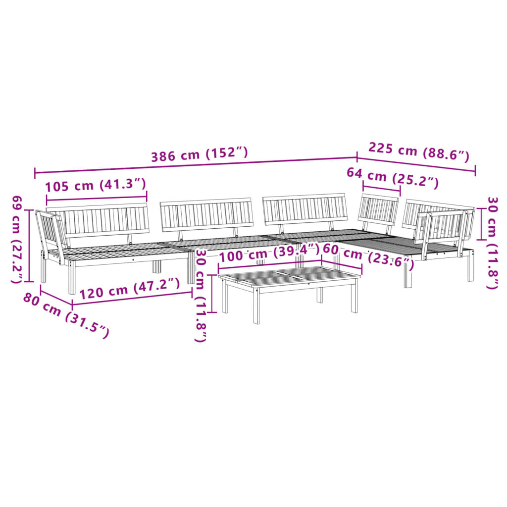 vidaXL Pallet Sofa Set | Brown | Solid Acacia wood | Medium | Modular