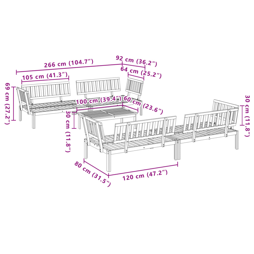 vidaXL Pallet Sofa Set | Natural wood | Solid Acacia wood | Large |  Modular