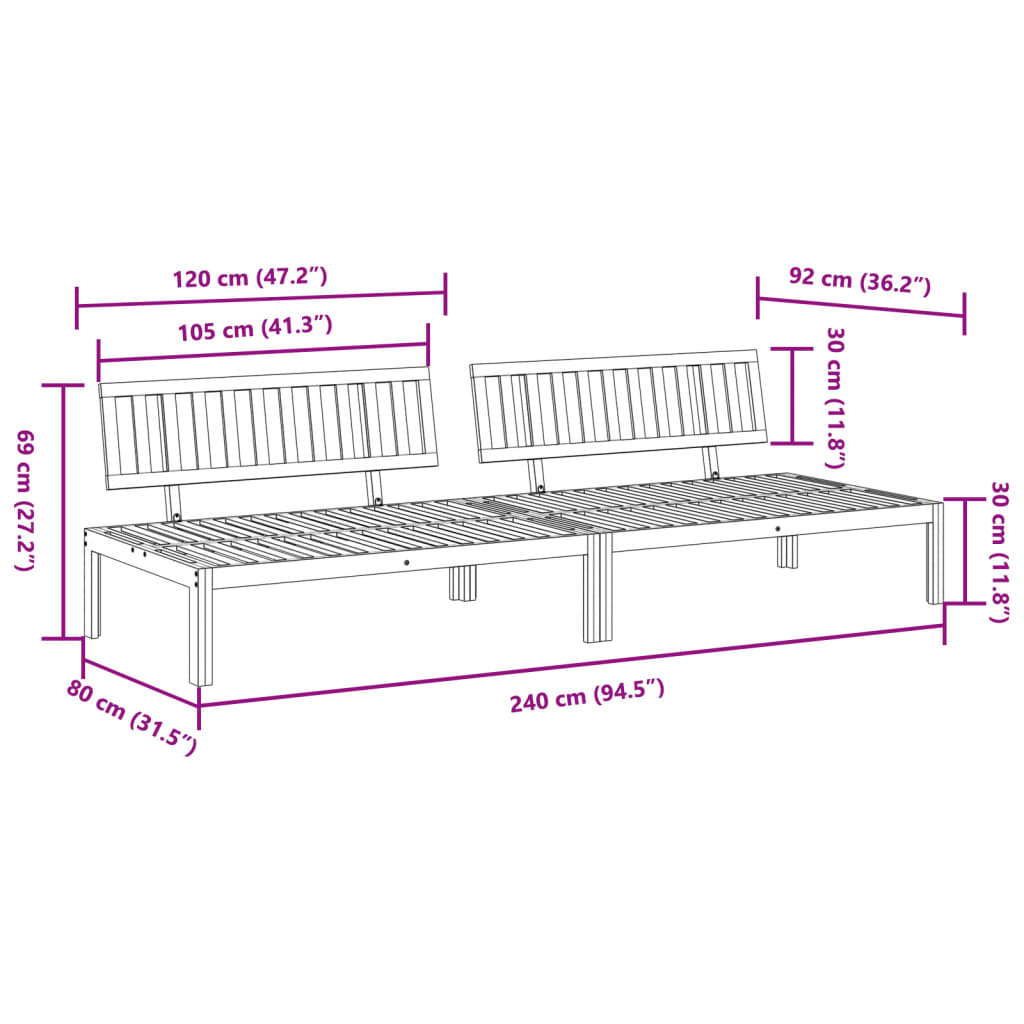 vidaXL Garden Pallet Middle Sofas 2 pcs Solid Wood Acacia
