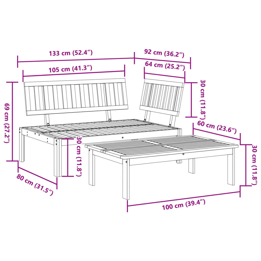 vidaXL Garden Pallet Sofa Set 2 pcs Solid Wood Acacia