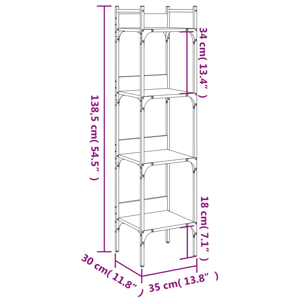 vidaXL Bookshelf 4-Tier Black 35x30x138,5 cm Engineered Wood