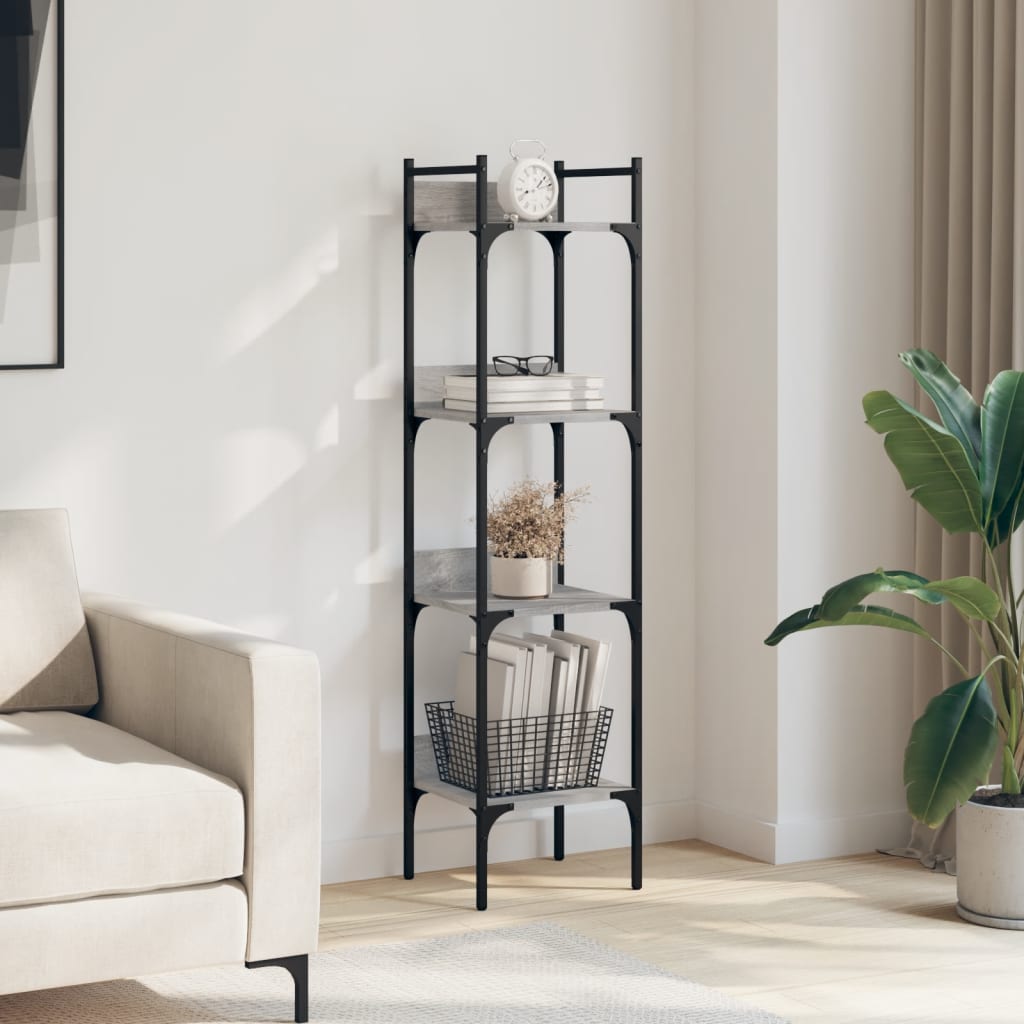 vidaXL Bookshelf 4-Tier Grey Sonoma 35x30x138.5 cm Engineered Wood
