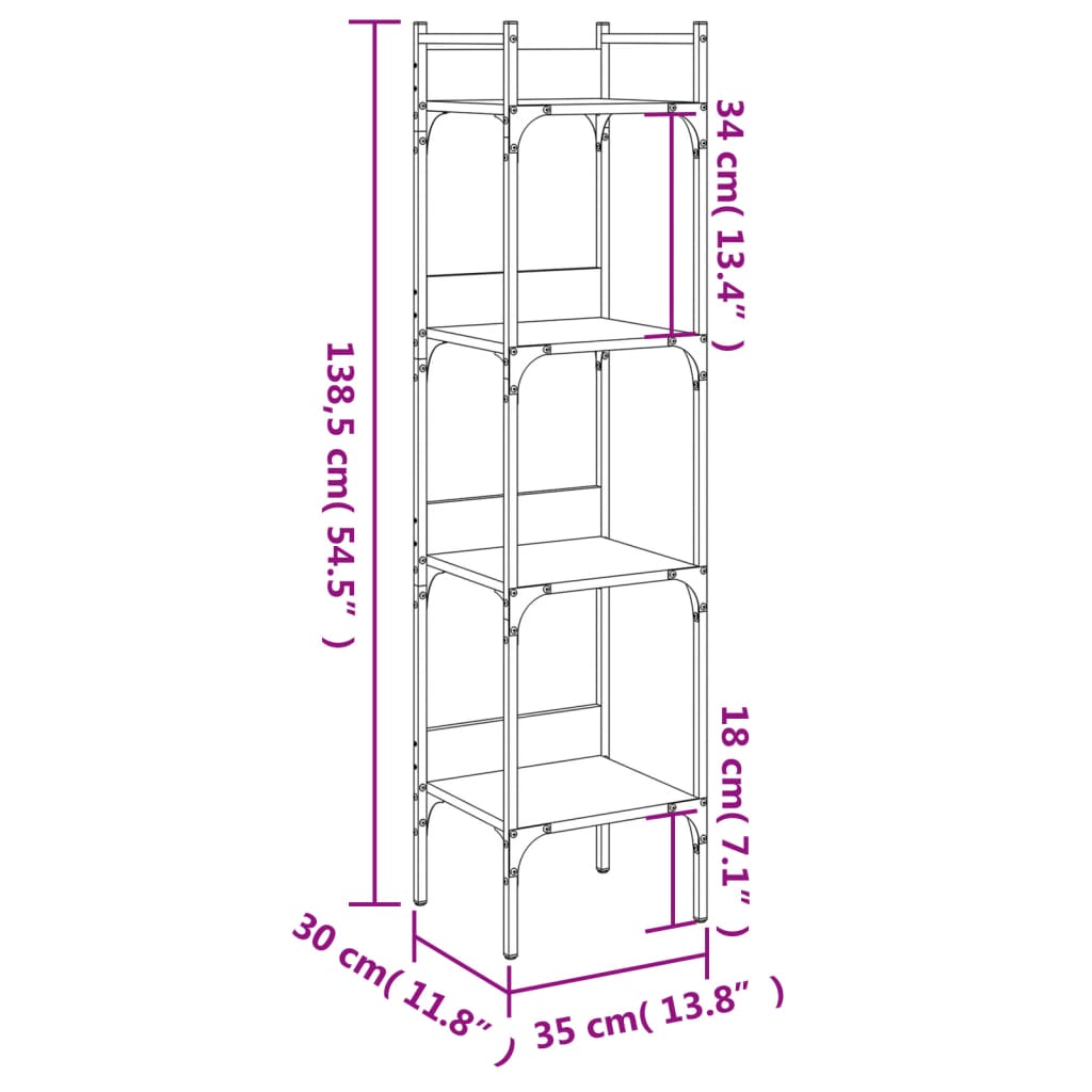 vidaXL Bookshelf 4-Tier Grey Sonoma 35x30x138.5 cm Engineered Wood