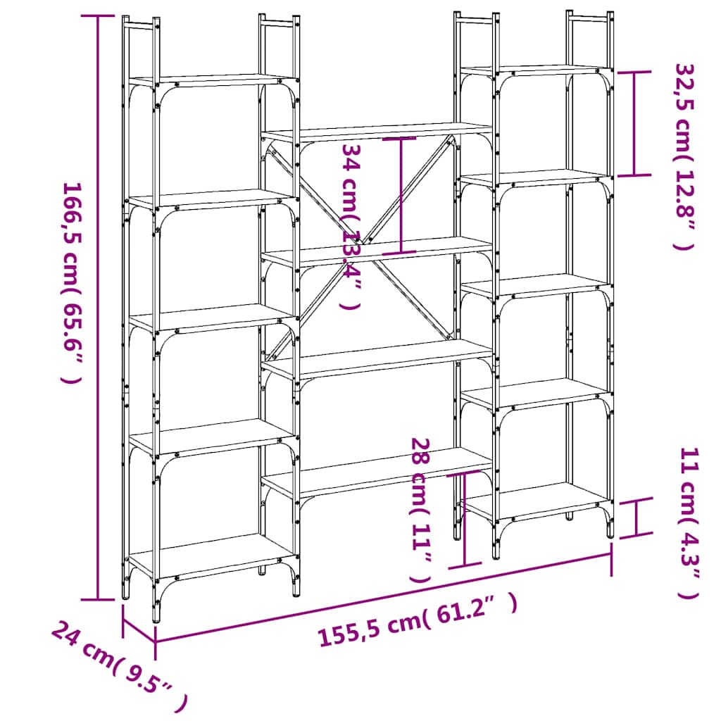 vidaXL Bookshelf Black 155,5x24x166,5 cm Engineered Wood