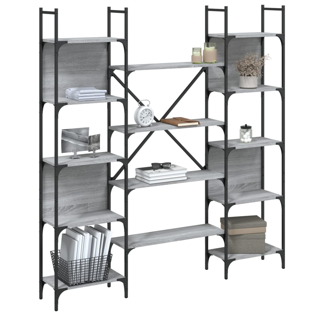 vidaXL Bookshelf | Grey Sonoma | Engineered wood, powder-coated steel | Tall