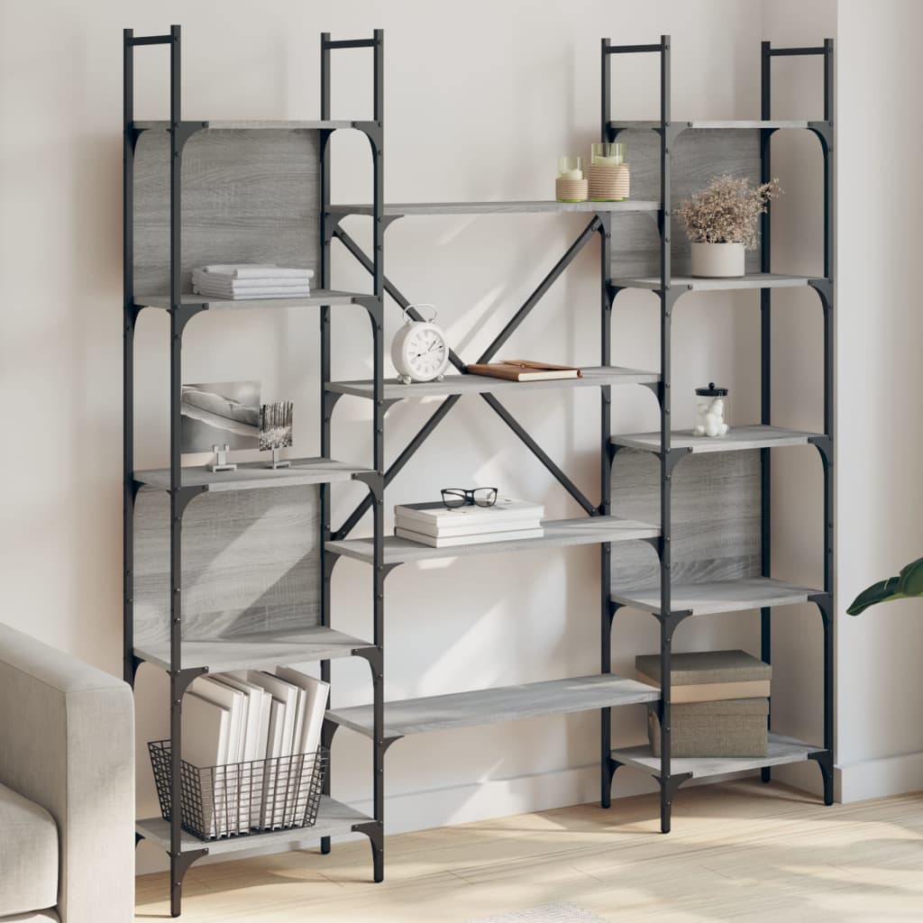vidaXL Bookshelf | Grey Sonoma | Engineered wood, powder-coated steel | Tall