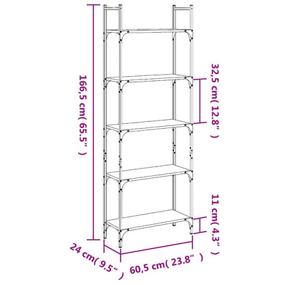 vidaXL Bookshelf 5-Tier Smoked Oak 60,5x24x166,5 cm Engineered Wood