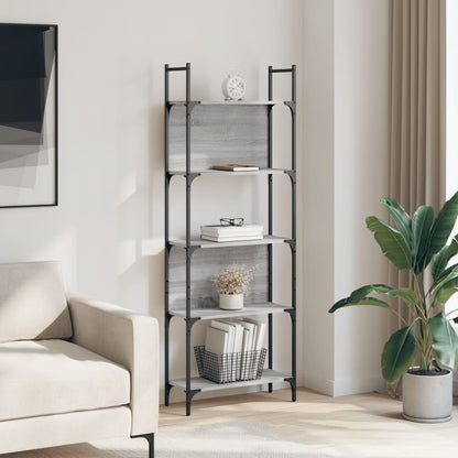 vidaXL Bookshelf | Grey Sonoma | Engineered Wood, Powder-Coated Steel | 5-Tier