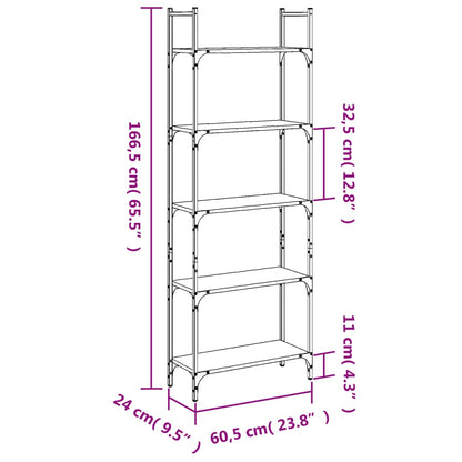 vidaXL Bookshelf 5-Tier Brown Oak 60.5x24x166.5 cm Engineered Wood