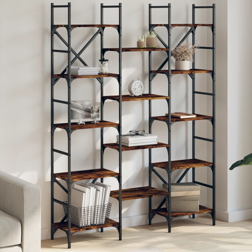 vidaXL Bookshelf Smoked Oak 127,5x28,5x172,5 cm Engineered Wood