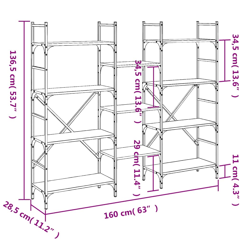 vidaXL Bookshelf Black 160x28,5x136,5 cm Engineered Wood