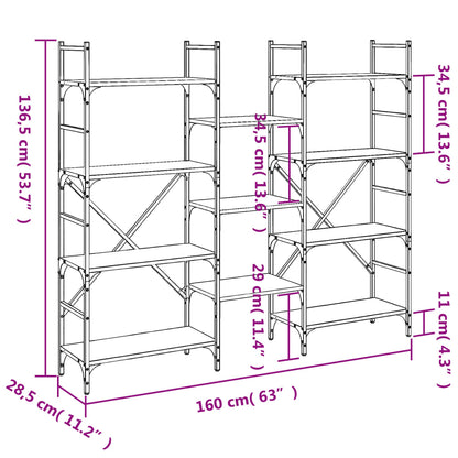 vidaXL Bookshelf Smoked Oak 160x28.5x136.5 cm Engineered Wood