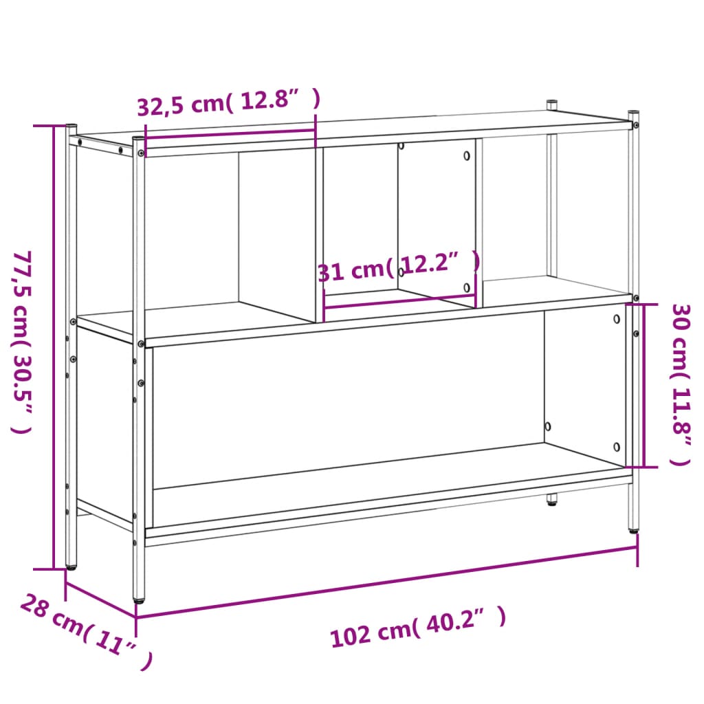 vidaXL Bookcase Grey Sonoma 102x28x77,5 cm Engineered Wood