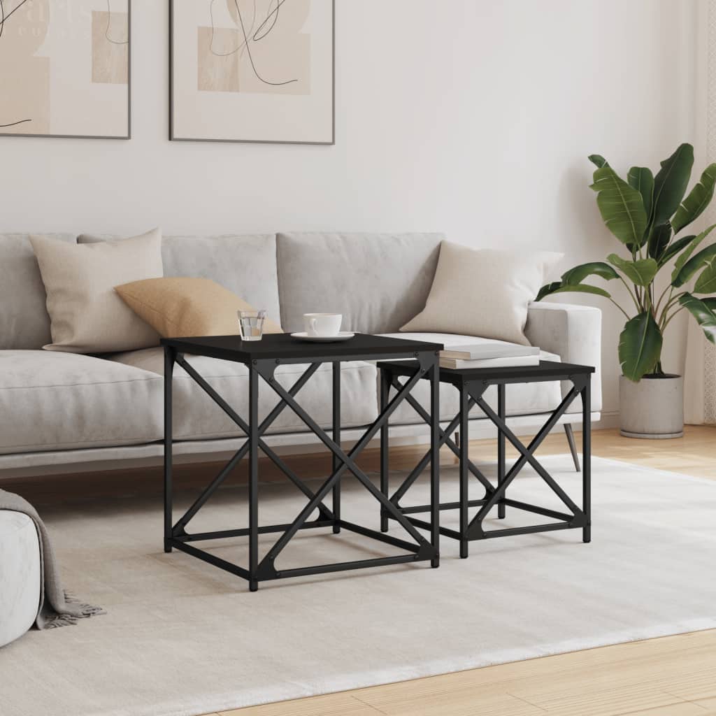 vidaXL Nesting Coffee Tables 2 pcs Black Engineered Wood