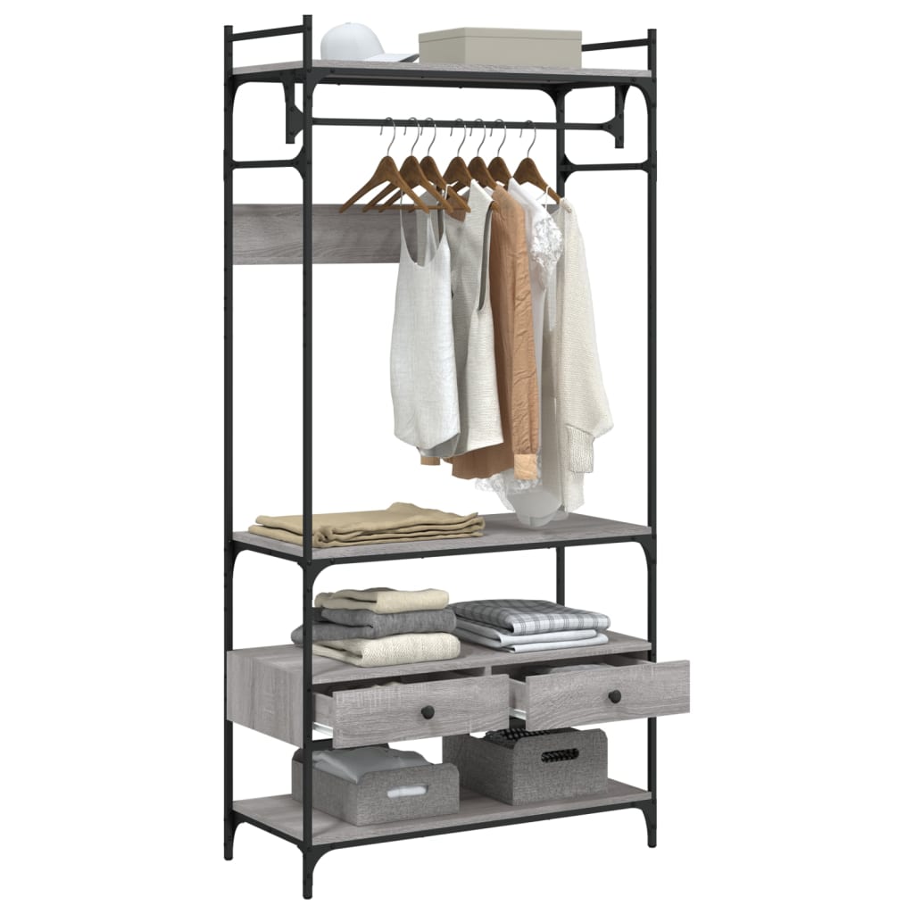 vidaXL Wardrobe with Drawers Grey Sonoma 89x39x184.5cm Engineered Wood