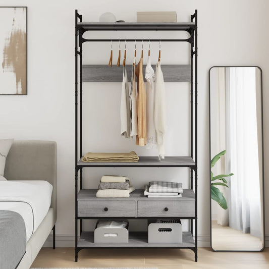 vidaXL Wardrobe with Drawers Grey Sonoma 89x39x184.5cm Engineered Wood