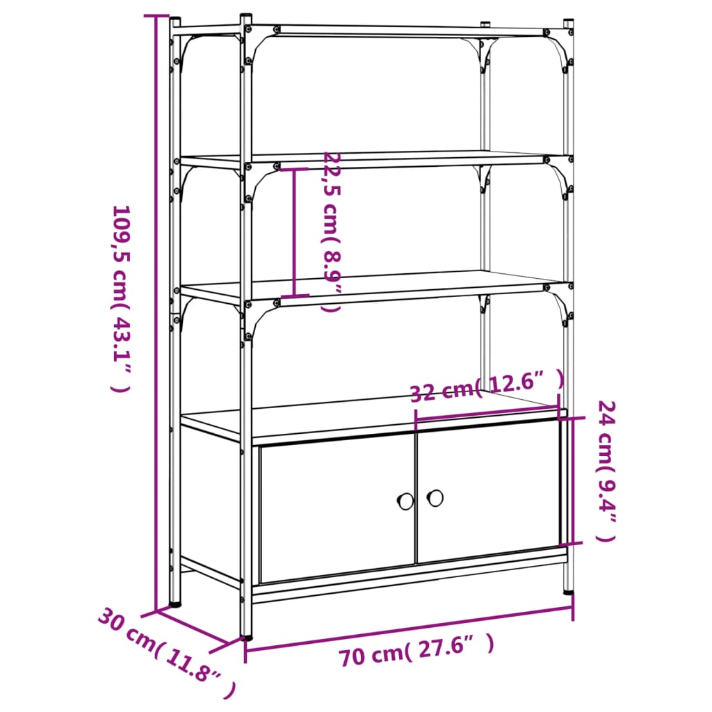 vidaXL Bookcase 3-Tier Smoked Oak 70x30x109,5 cm Engineered Wood