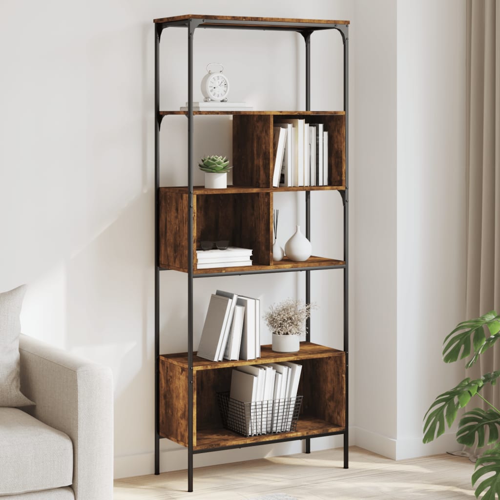 vidaXL Bookcase 5-Tier Smoked Oak 76x33x188,5 cm Engineered Wood