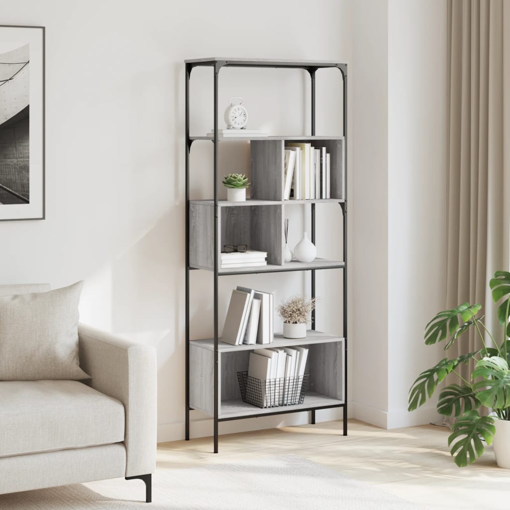 vidaXL Bookcase 5-Tier Grey Sonoma 76x33x188,5 cm Engineered Wood