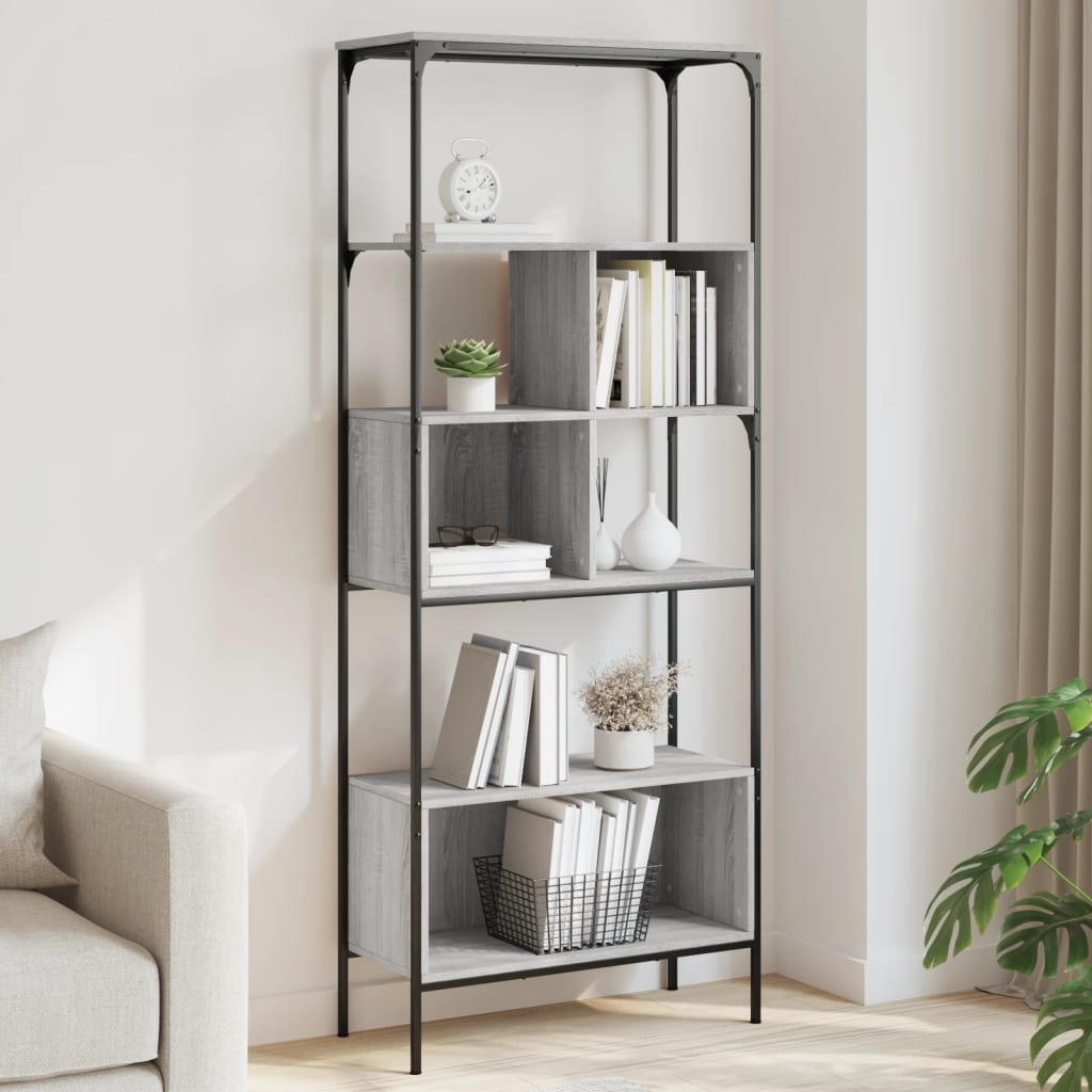 vidaXL Bookcase 5-Tier Grey Sonoma 76x33x188,5 cm Engineered Wood