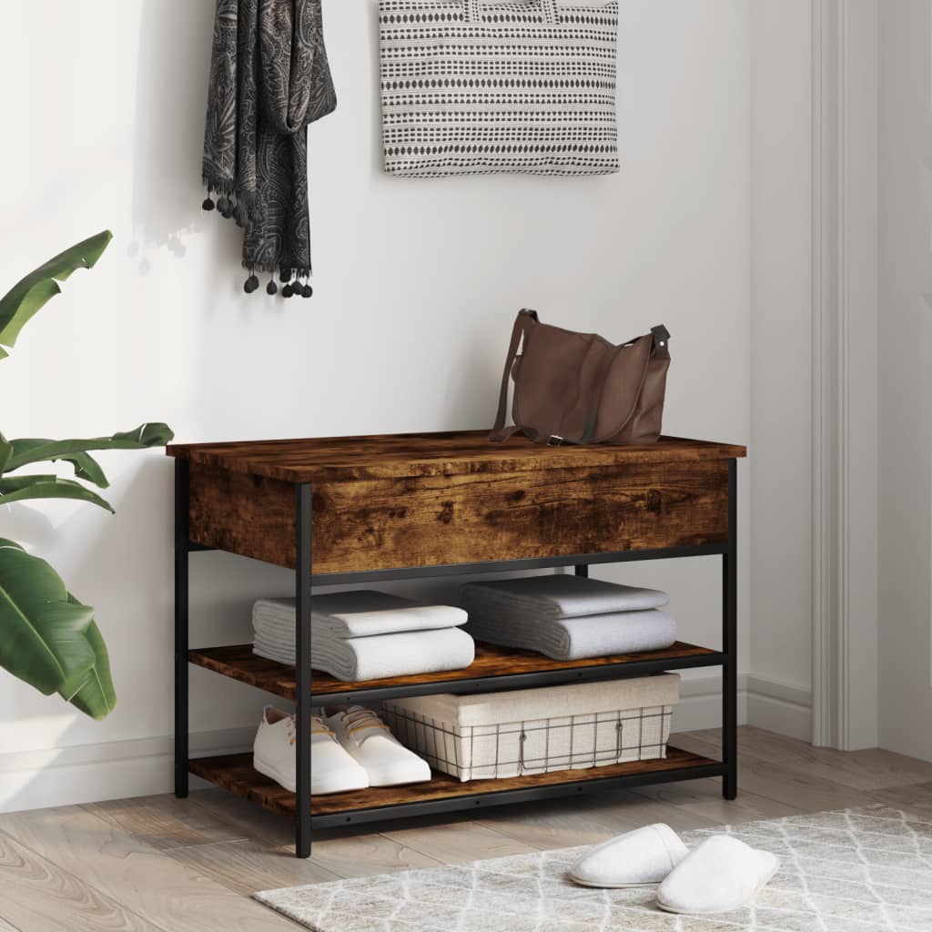 vidaXL Shoe Bench Smoked Oak 70x42.5x50 cm Engineered Wood