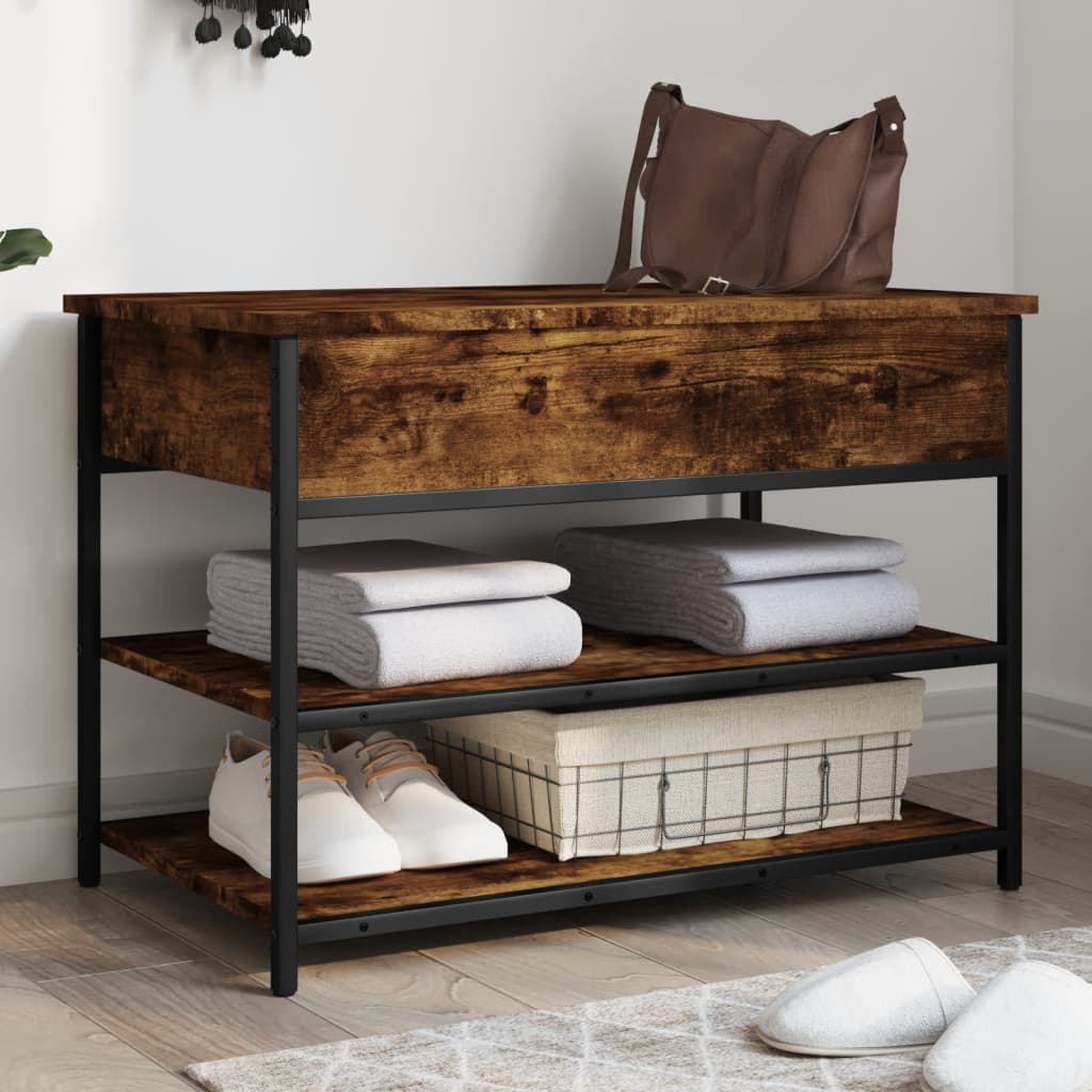 vidaXL Shoe Bench Smoked Oak 70x42.5x50 cm Engineered Wood