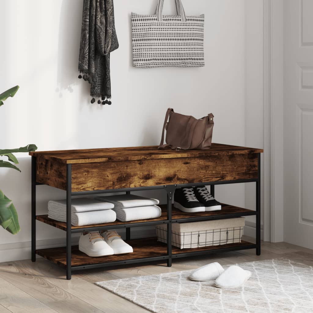 vidaXL Shoe Bench Smoked Oak 100x42.5x50 cm Engineered Wood