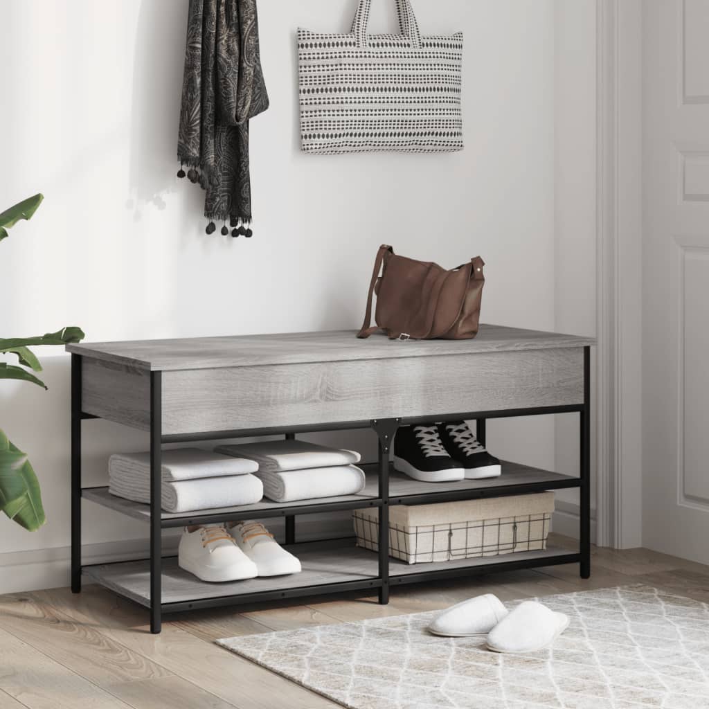 vidaXL Shoe Bench Grey Sonoma 100x42.5x50 cm Engineered Wood