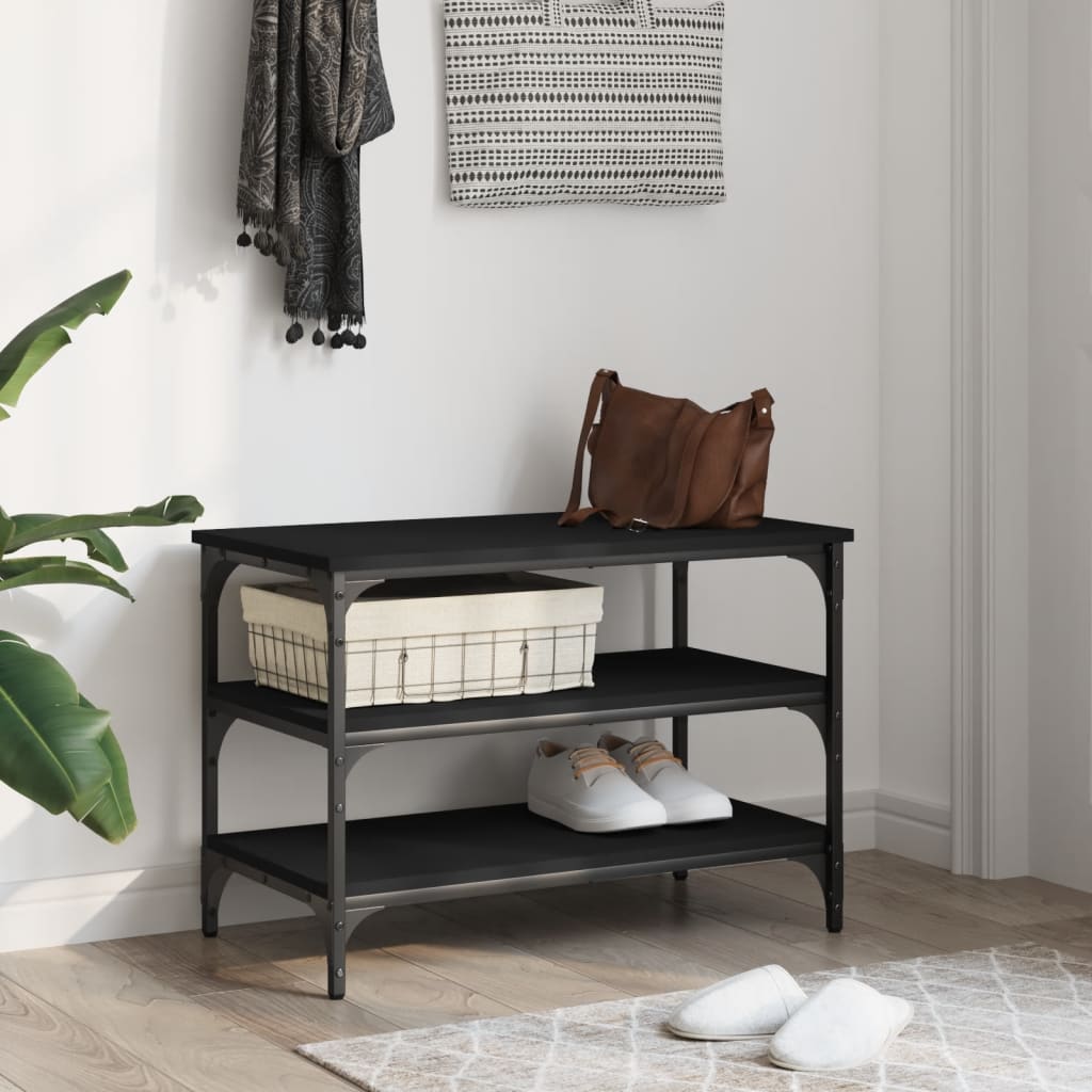 vidaXL Shoe Bench Black 70x38.5x49 cm Engineered Wood