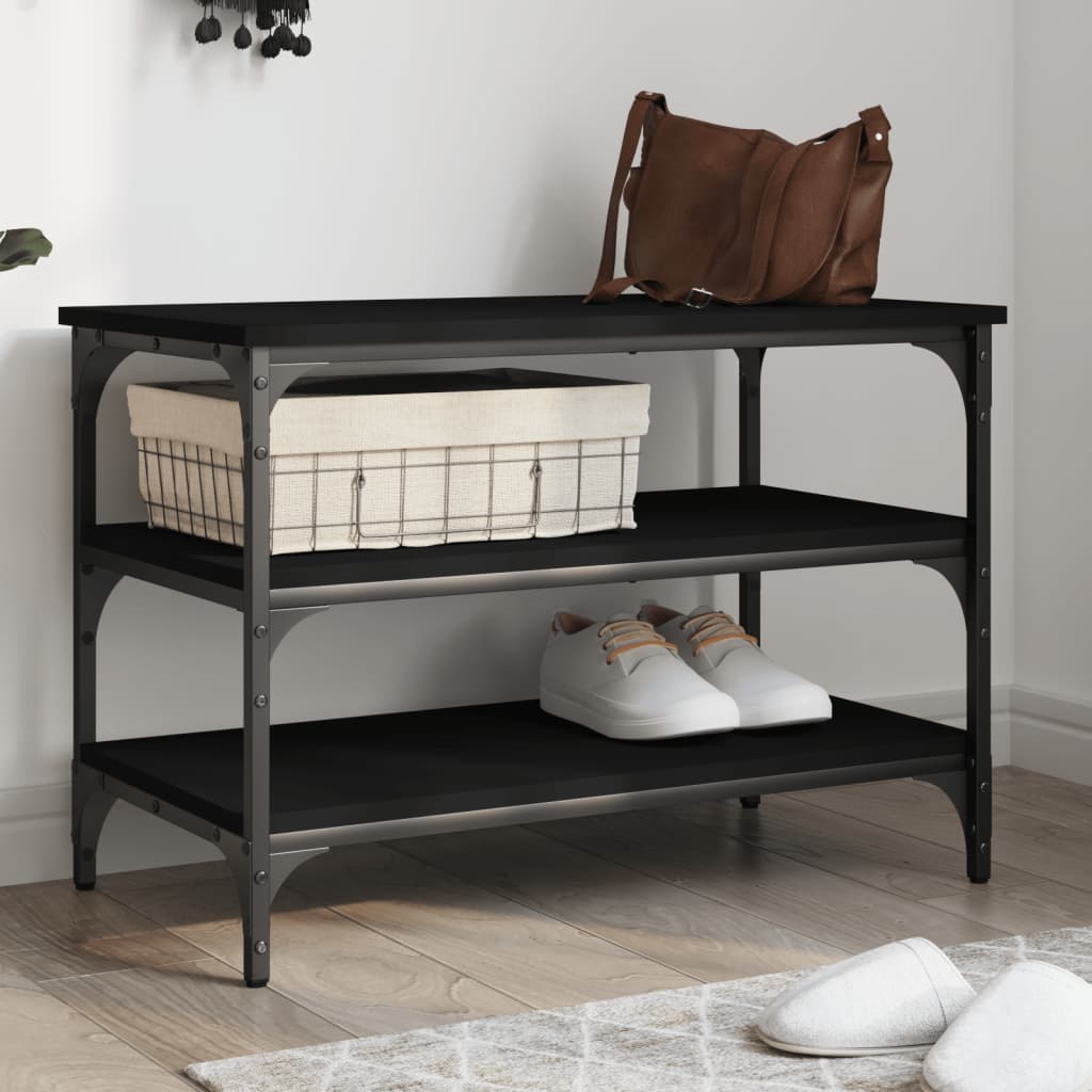 vidaXL Shoe Bench Black 70x38.5x49 cm Engineered Wood