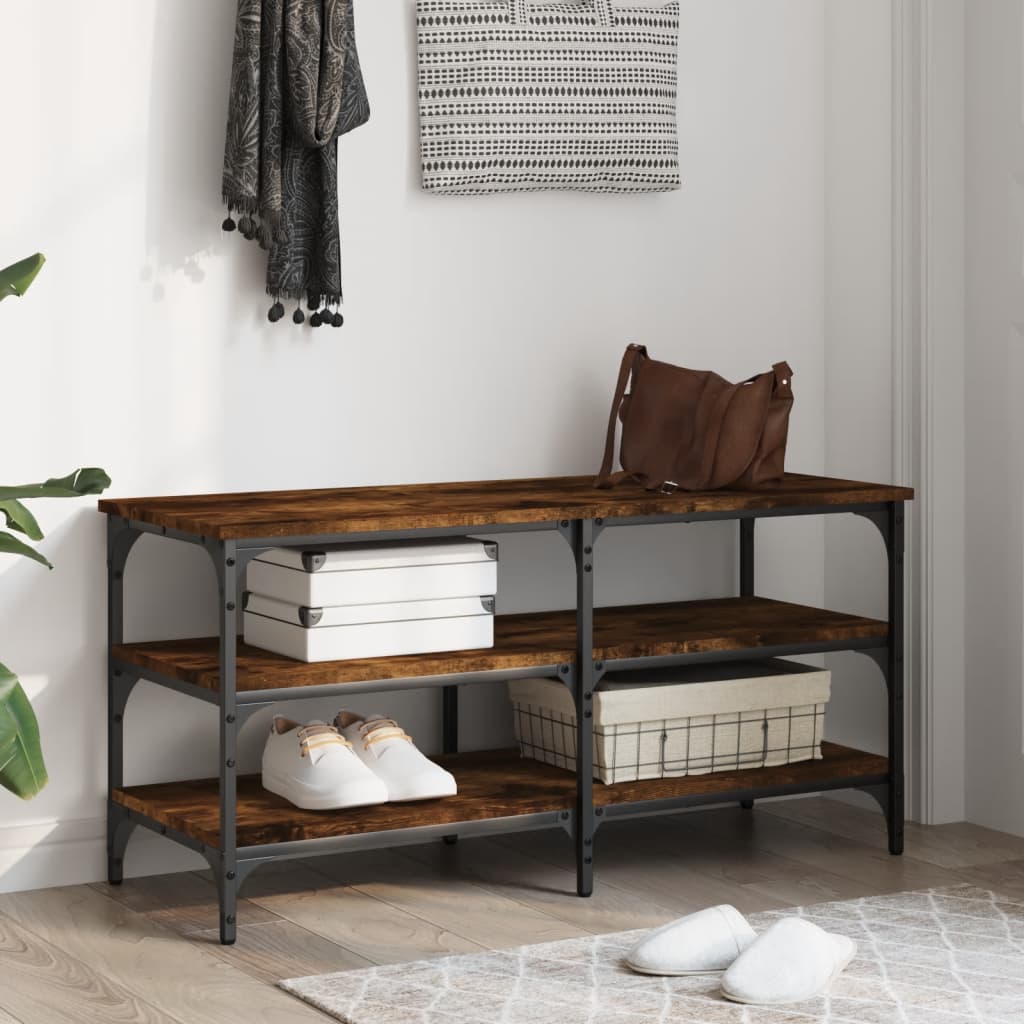 vidaXL Shoe Bench Smoked Oak 100x38.5x49 cm Engineered Wood
