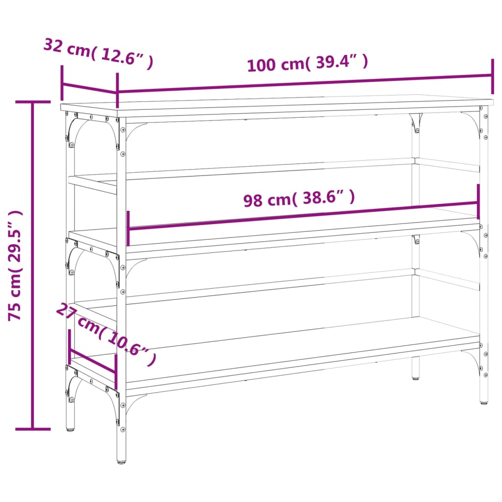 vidaXL Console Table Grey Sonoma 100x32x75 cm Engineered Wood
