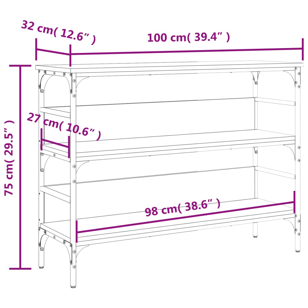 vidaXL Console Table Smoked Oak 100x32x75 cm Engineered Wood