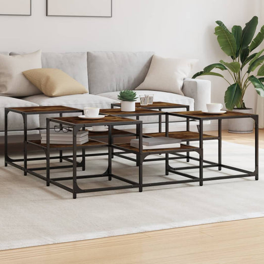 vidaXL Coffee Table Smoked Oak 121x121x40 cm Engineered Wood