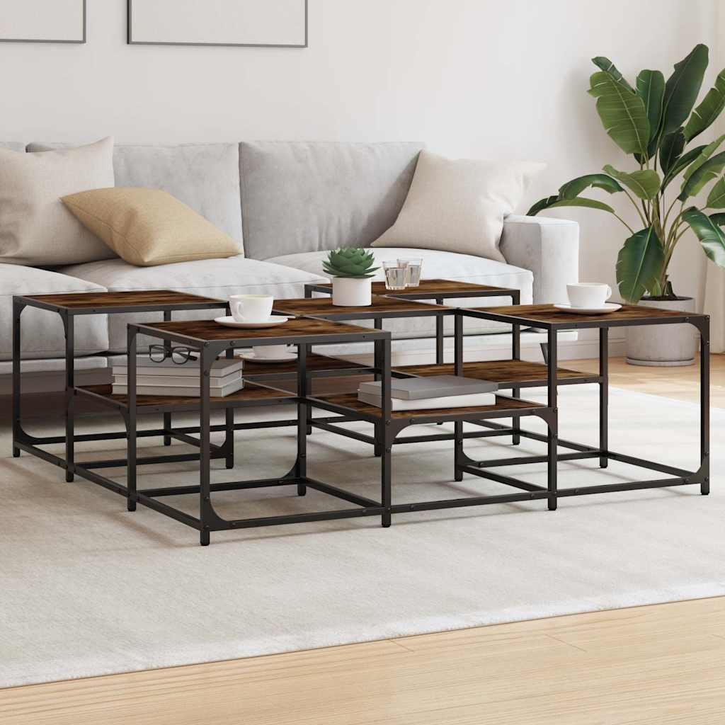 vidaXL Coffee Table Smoked Oak 121x121x40 cm Engineered Wood