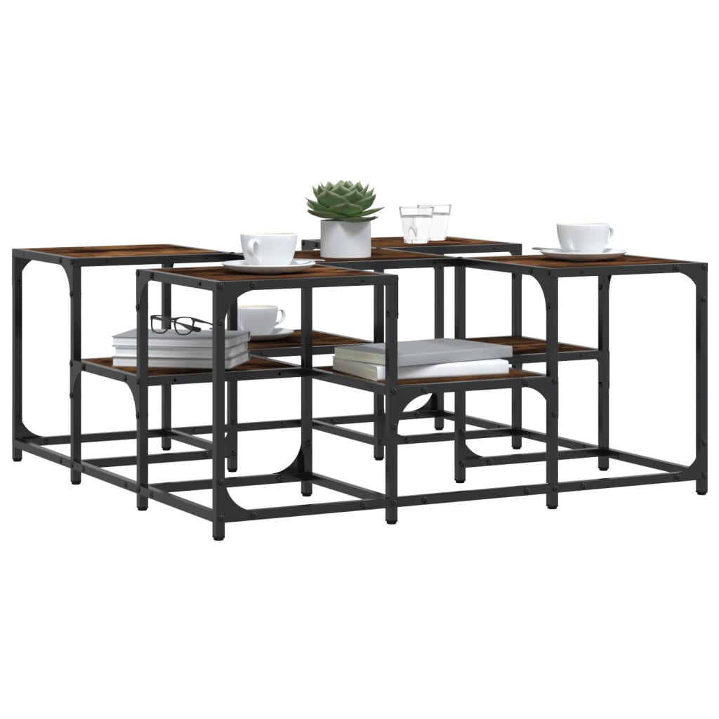 vidaXL Coffee Table Smoked Oak 91x91x40 cm Engineered Wood