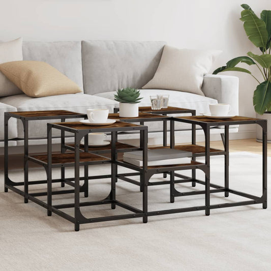 vidaXL Coffee Table Smoked Oak 91x91x40 cm Engineered Wood