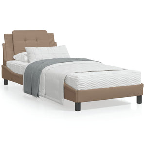 vidaXL Bed Frame with Headboard Cappuccino 90x190 cm Single Faux Leather