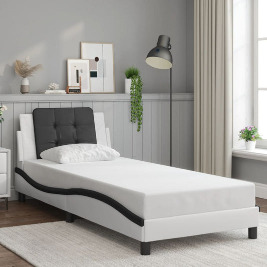 vidaXL Bed Frame without Mattress "Zadar" White and Black 90x190 cm Single Faux Leather
