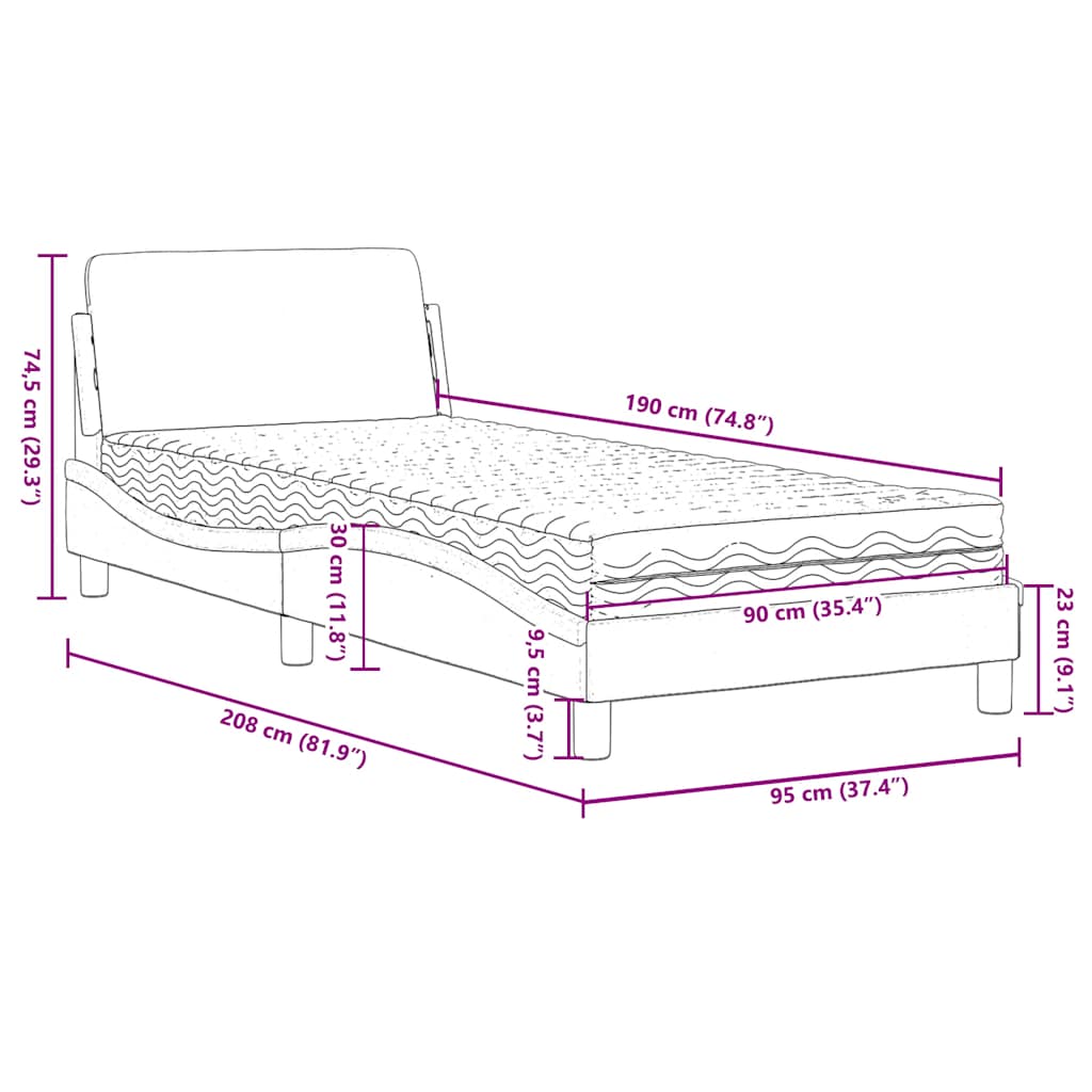 vidaXL Bed with Mattress "Dover" Dark Grey Single Fabric