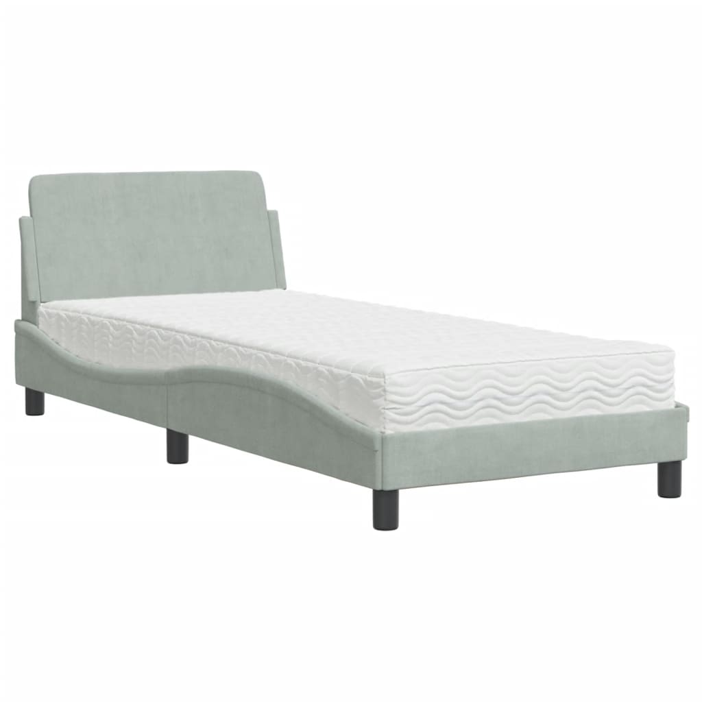 vidaXL Bed with Mattress "Dover" Light Grey Single Velvet