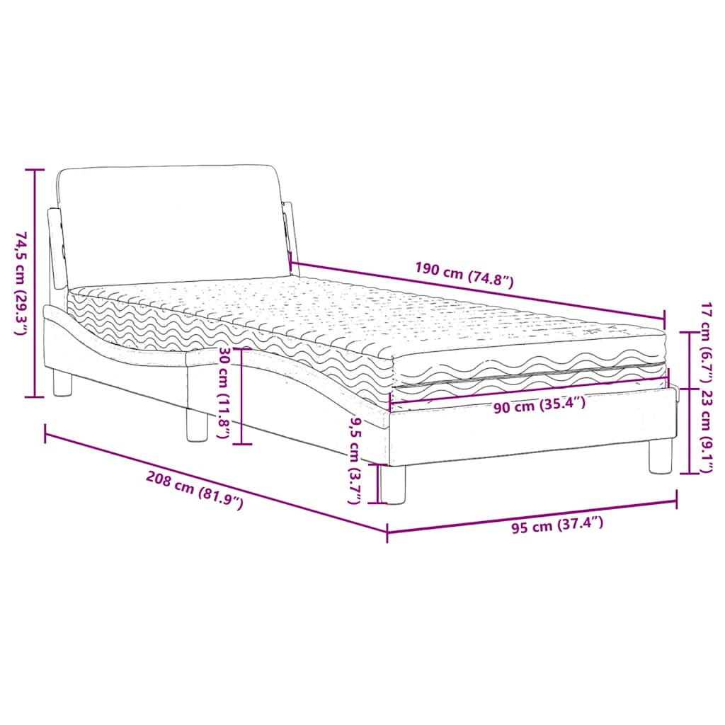 vidaXL Bed with Mattress "Dover" Black and White Single Faux Leather