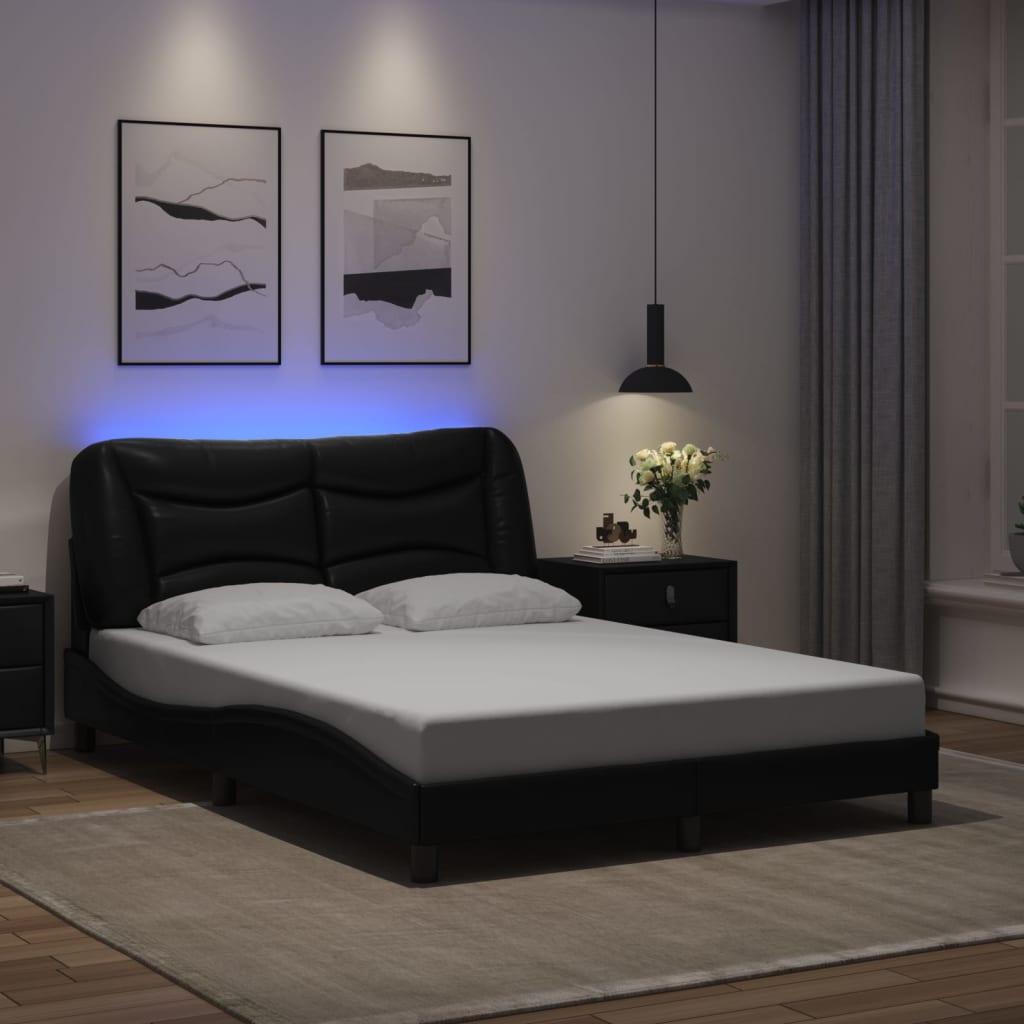 vidaXL Bed Frame with LED without Mattress "Hvar" Black 120x200 cm