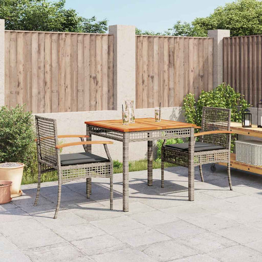 vidaXL 3 Piece Garden Dining Set with Cushions Grey Poly Rattan