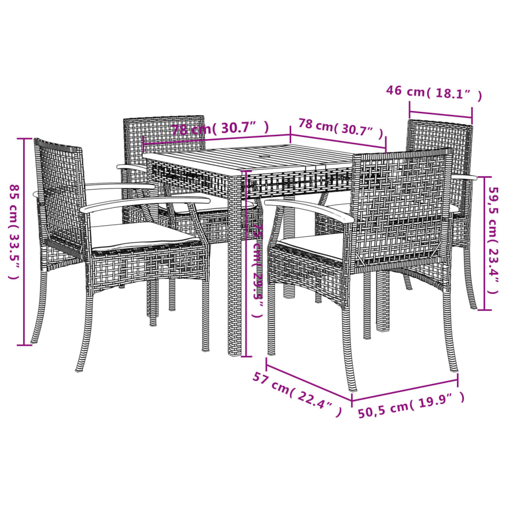 vidaXL Garden Dining Set | Grey | PE Rattan | 4 Seater