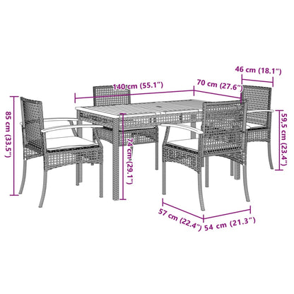 vidaXL 5 Piece Garden Dining Set with Cushions Grey Poly Rattan