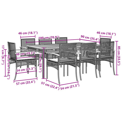 vidaXL Garden Dining Set | Grey | PE Rattan | Large | UV-resistant materials