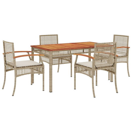 vidaXL Garden Dining Set | Beige | PE Rattan | 5 Piece | Removable Covers