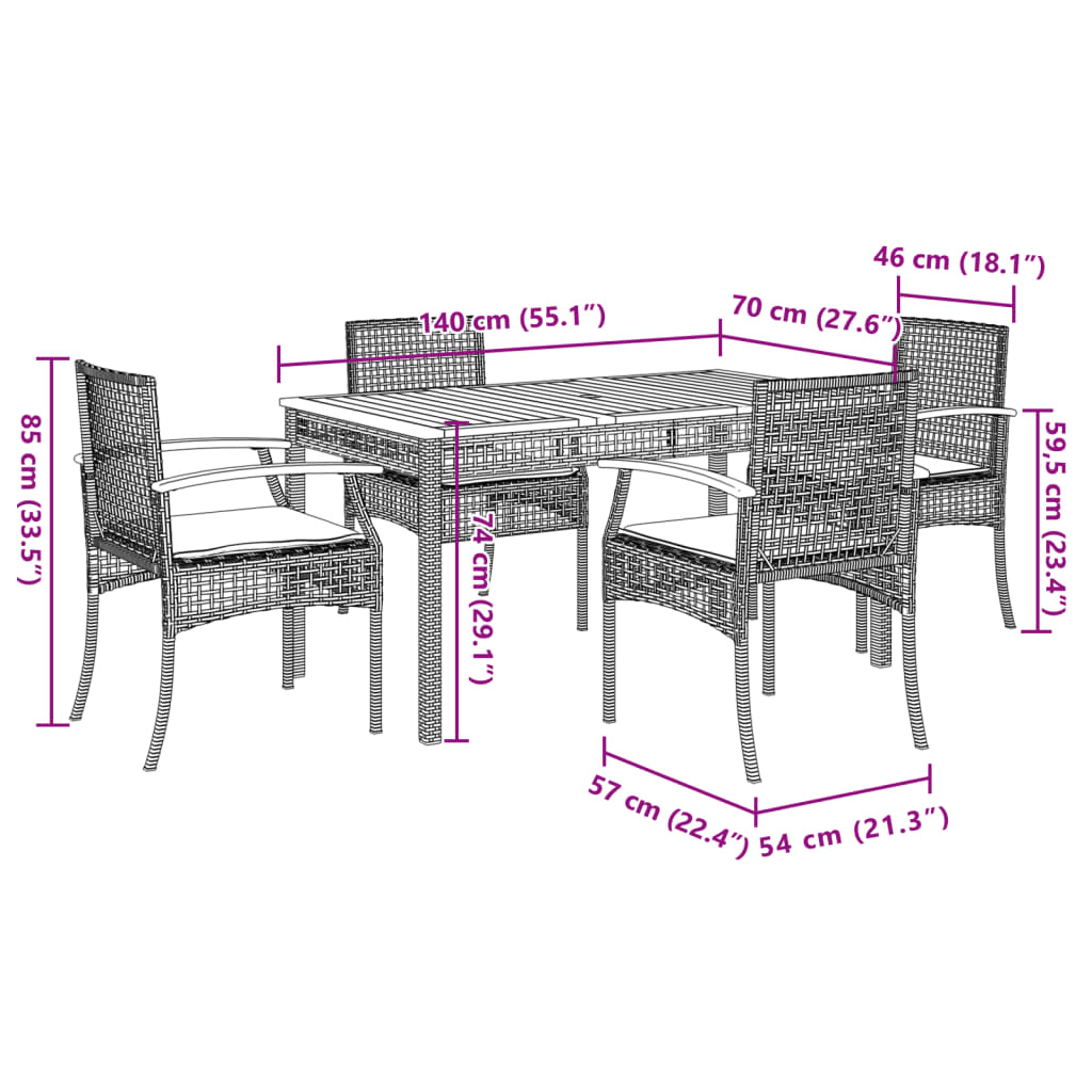vidaXL Garden Dining Set | Beige | PE Rattan | 5 Piece | Removable Covers